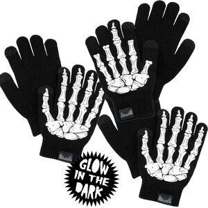 Fingerless Gloves Skeleton Middle Finger Glow in Dark Goth Punk 2 Unisex Sizes